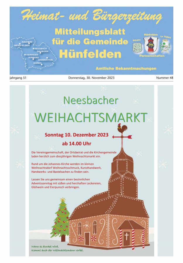 Mitteilungsblatt für die Gemeinde Hünfelden Titelblatt 48/2023