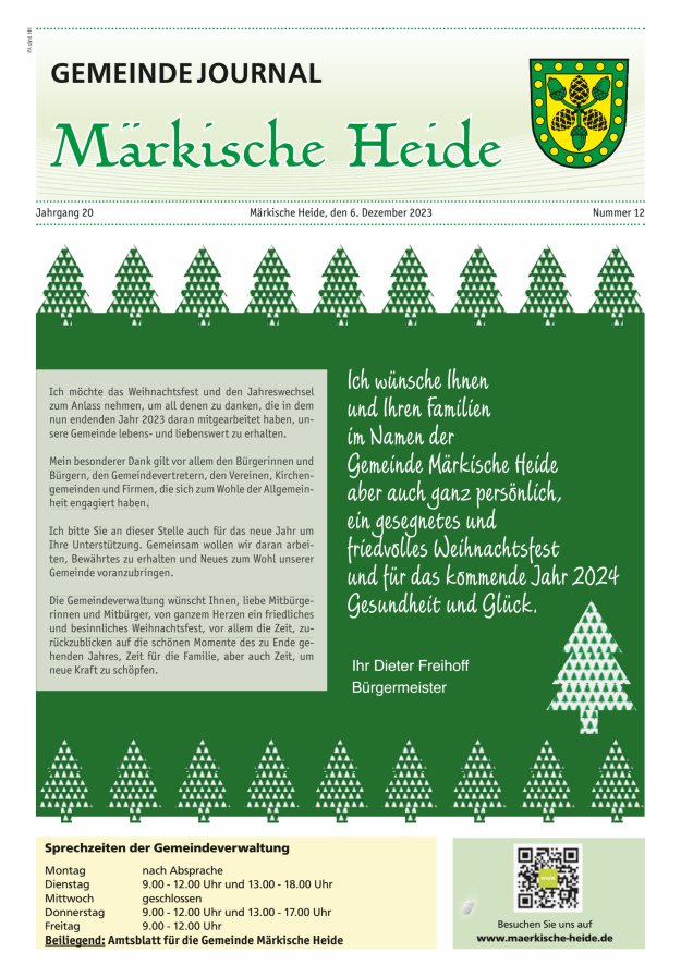 Gemeindejournal Märkische Heide – Amtsblatt für die Gemeinde Märkische Heide Titelblatt 12/2023