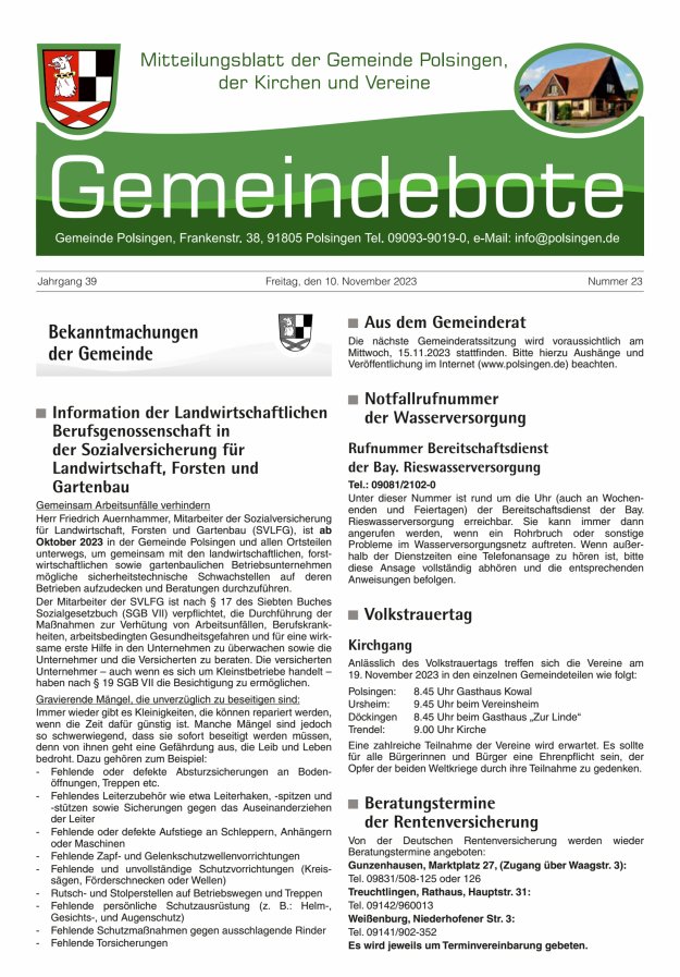 Polsingen - Der Gemeindebote Titelblatt 23/2023