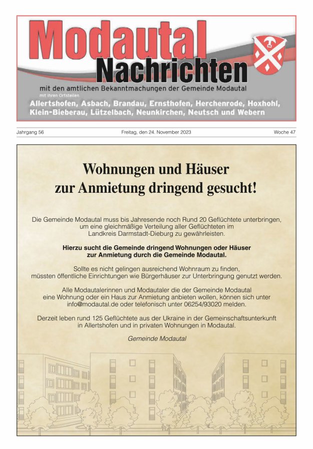 Modautal-Nachrichten Titelblatt 47/2023