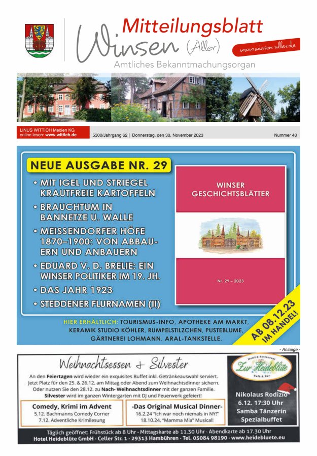 Mitteilungsblatt der Gemeinde Winsen Titelblatt 48/2023