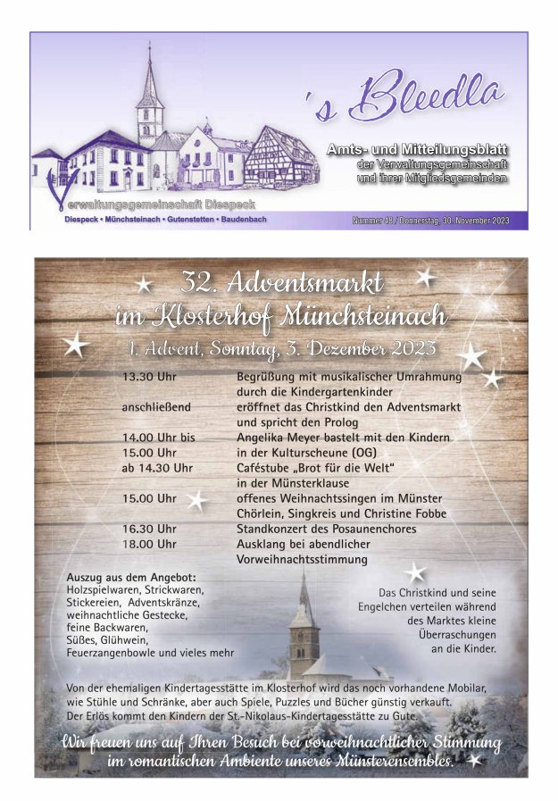 Amts- und Mitteilungsblatt VGem Diespeck Titelblatt 48/2023