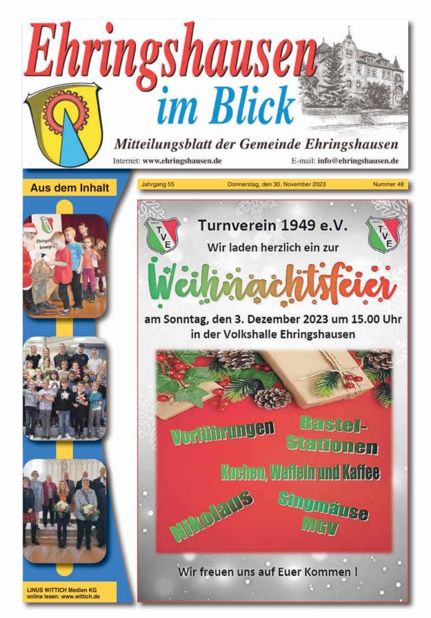 Mitteilungsblatt der Gemeinde Ehringshausen Titelblatt 48/2023