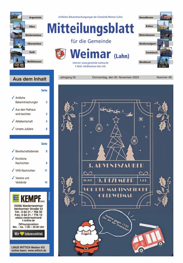 Mitteilungsblatt für die Gemeinde Weimar Titelblatt 48/2023