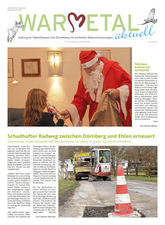 Warmetal aktuell (Habichtswald + Zierenberg) Titelblatt 48/2023