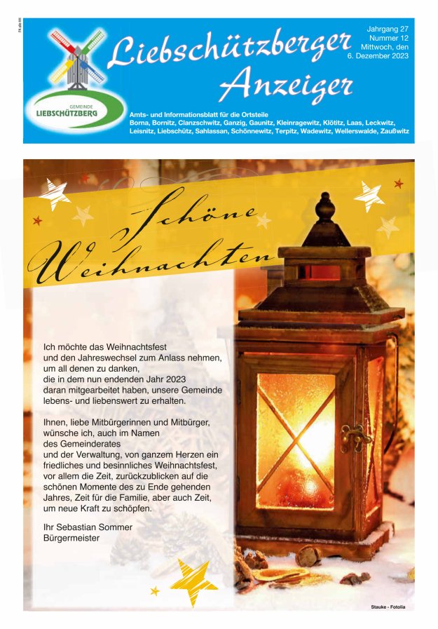 Liebschützberger Anzeiger - Amts- und Informationsblatt Titelblatt 12/2023