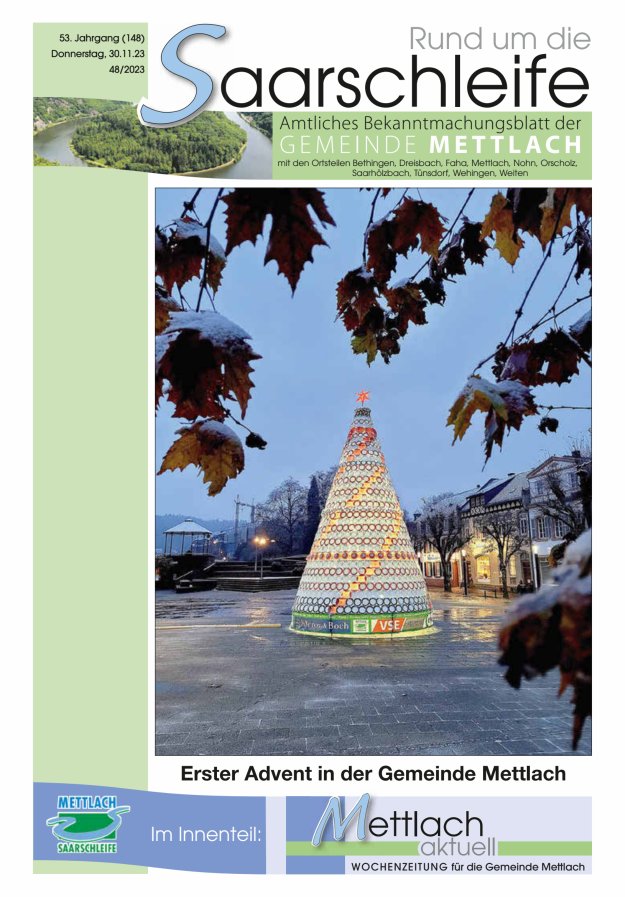 Rund um die Saarschleife Gemeinde Mettlach Titelblatt 48/2023