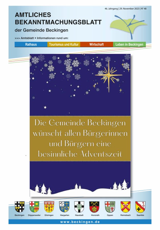 Amtsblatt Beckingen Titelblatt 48/2023
