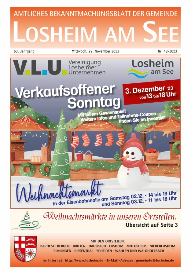 Amtliches Bekanntmachungsblatt der Gemeinde Losheim am See Titelblatt 48/2023