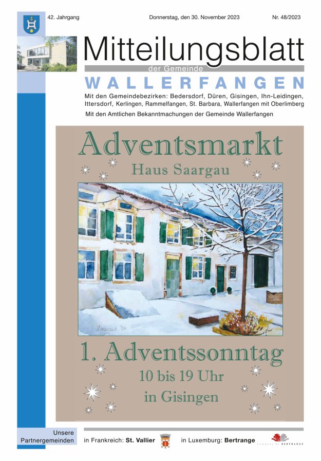 Mitteilungsblatt Gemeinde Wallerfangen Titelblatt 48/2023