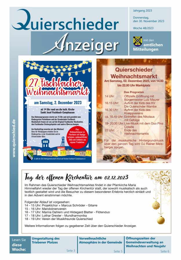 Quierschieder Anzeiger Titelblatt 48/2023