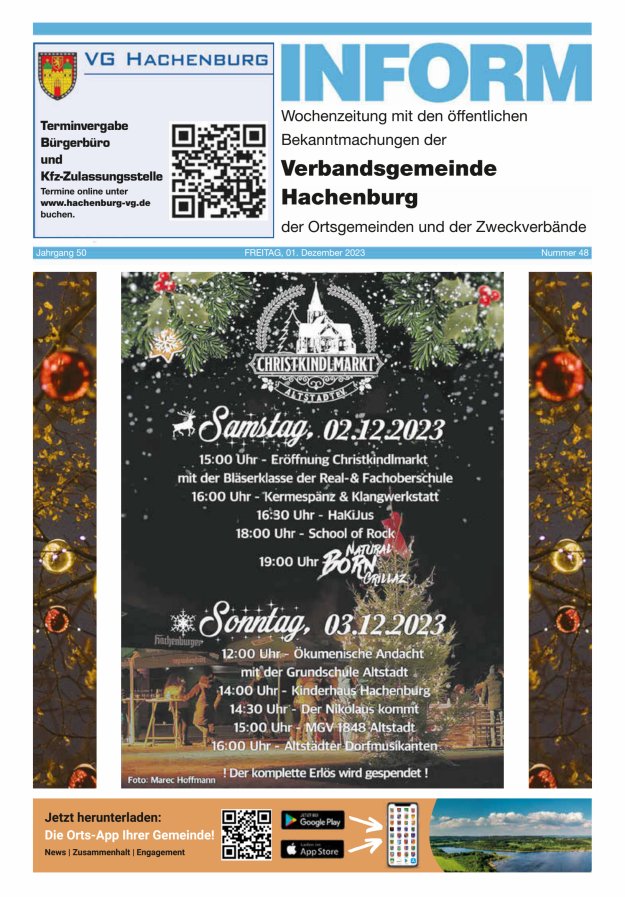 INFORM - Wochenzeitung der Verbandsgemeinde Hachenburg Titelblatt 48/2023