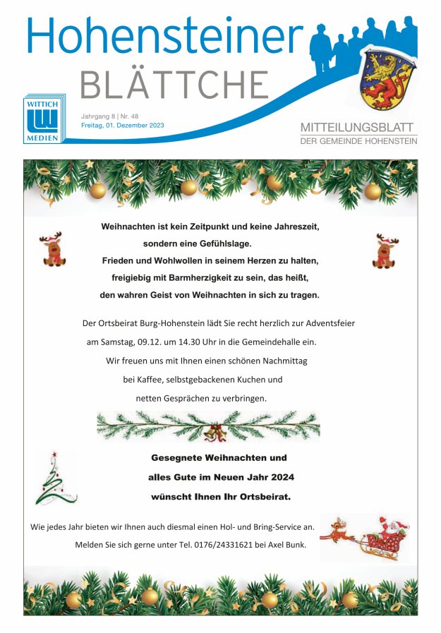 Hohensteiner Blättche Titelblatt 48/2023