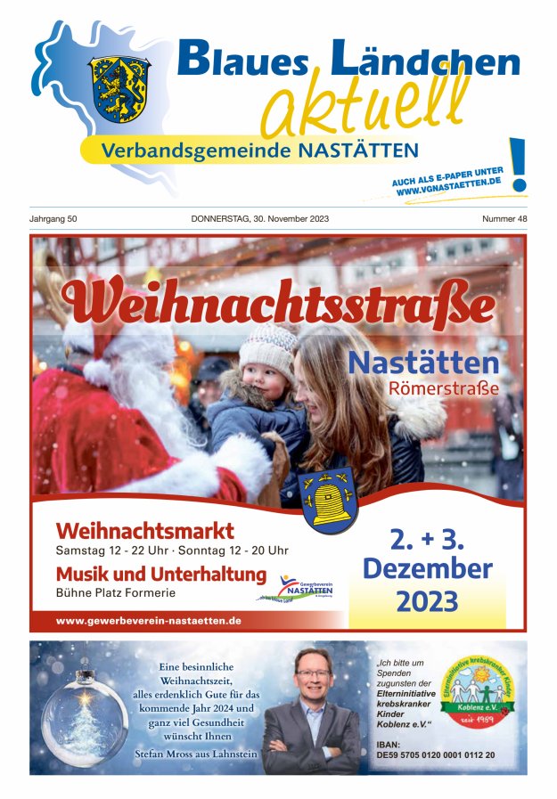 Blaues Ländchen aktuell - Heimat- u Bürgerzeitung VG Nastätten Titelblatt 48/2023
