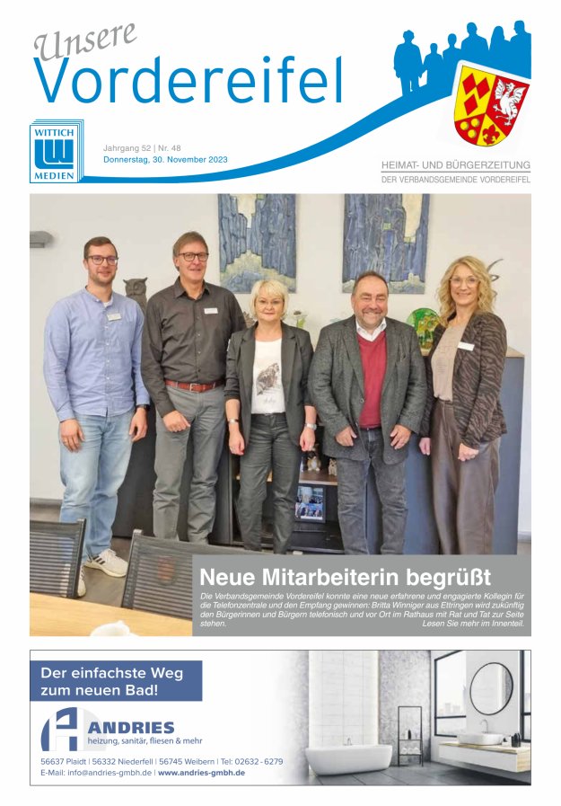 Mitteilungsblatt Vordereifel - Heimat- u Bürgerzeitung der VG Vordereifel Titelblatt 48/2023