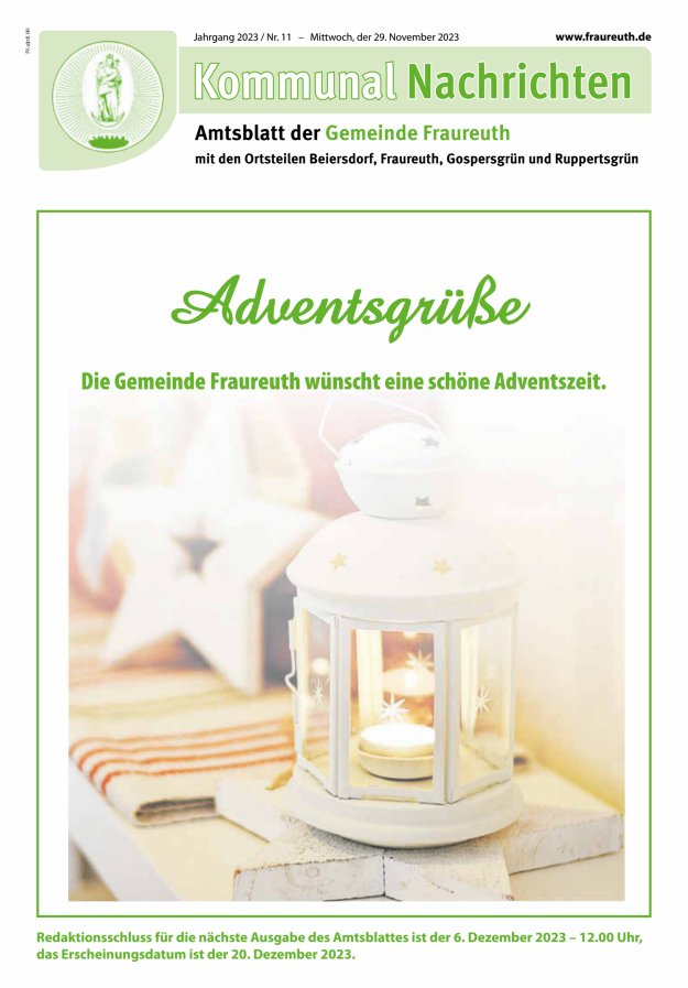 Kommunal-Nachrichten der Gemeinde Fraureuth Titelblatt 11/2023