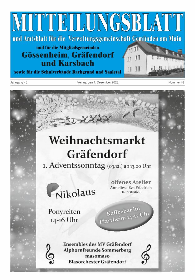 Mitteilungsblatt der VG Gemünden a Main Titelblatt 48/2023