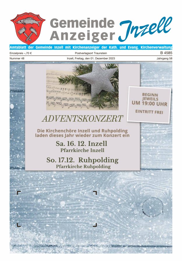 Gemeindeanzeiger Inzell Titelblatt 48/2023