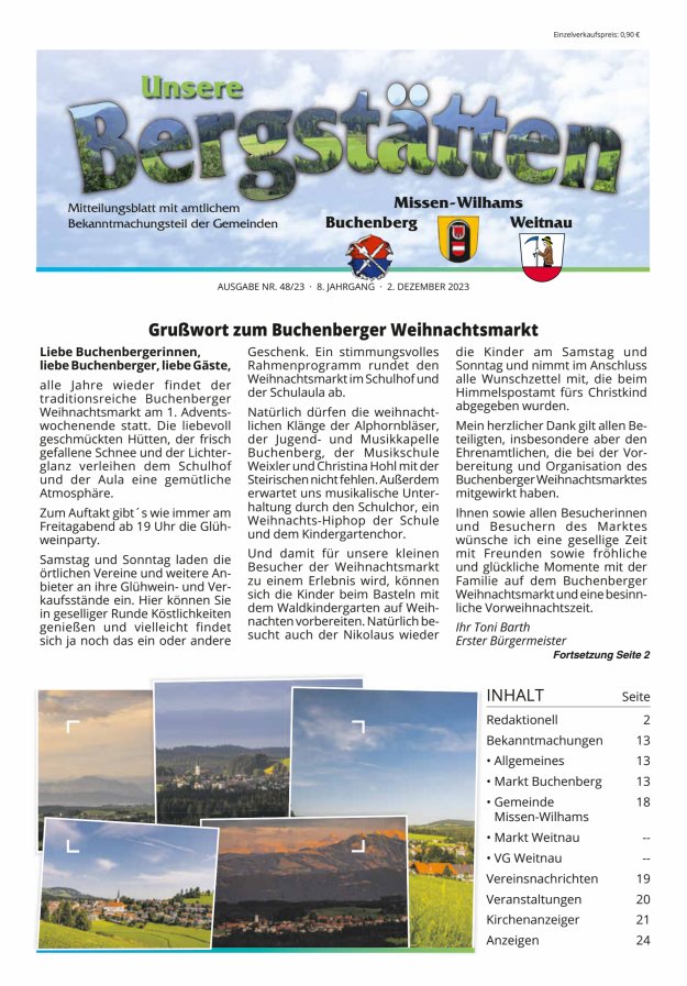 Unsere Bergstätten Mitteilungsblatt mit amtlichem Bekanntmachungsteil Titelblatt 48/2023