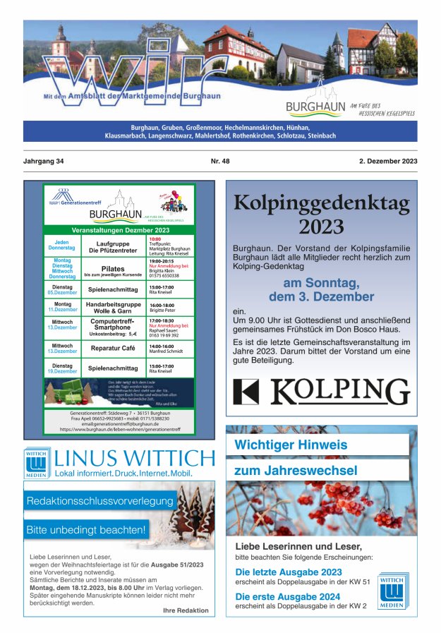 WIR - mit Amtsblatt der Marktgemeinde Burghaun Titelblatt 48/2023