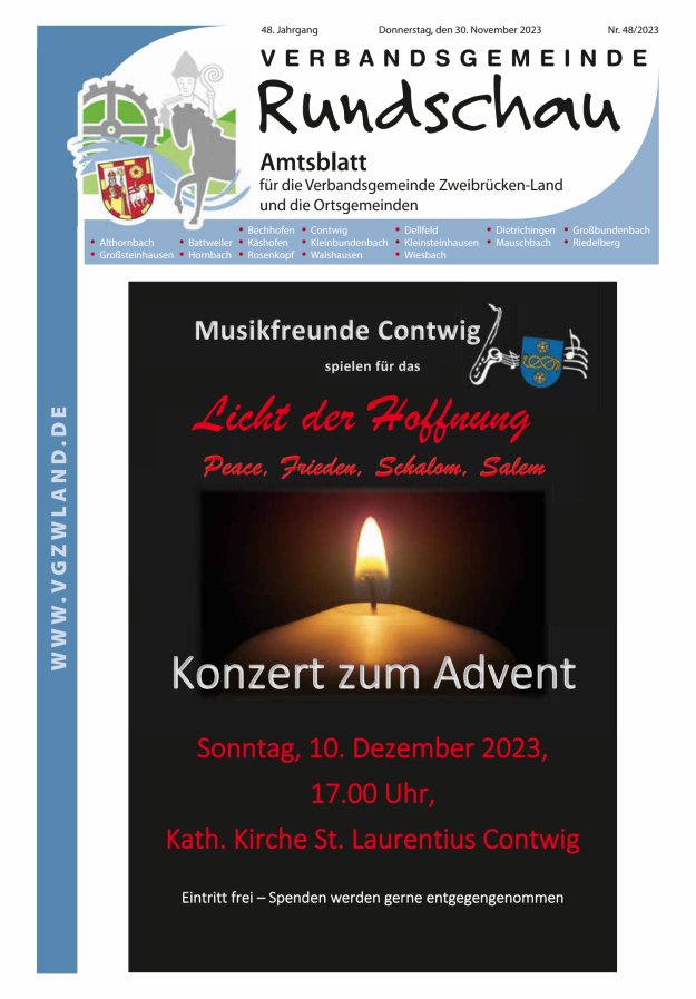 Verbandsgemeinde Rundschau Zweibrücken-Land Titelblatt 48/2023