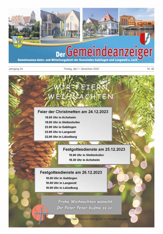 Der Gemeindeanzeiger - Gablingen Langweid Titelblatt 48/2023