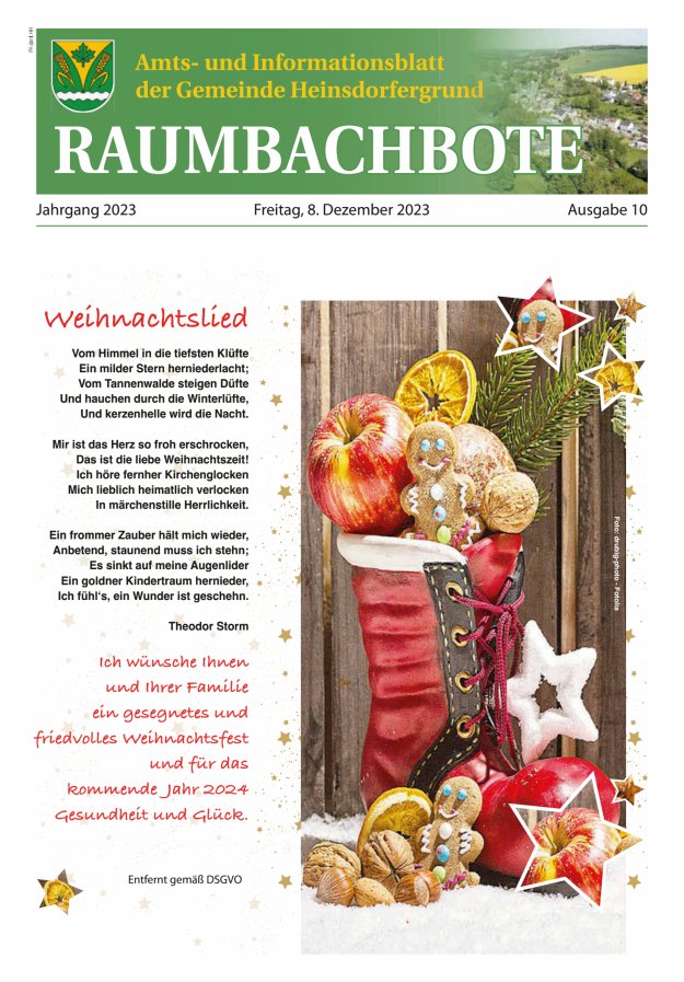 Raumbachbote – Amt- und Informationsblatt der Gemeinde Heinsdorfergrund Titelblatt 10/2023