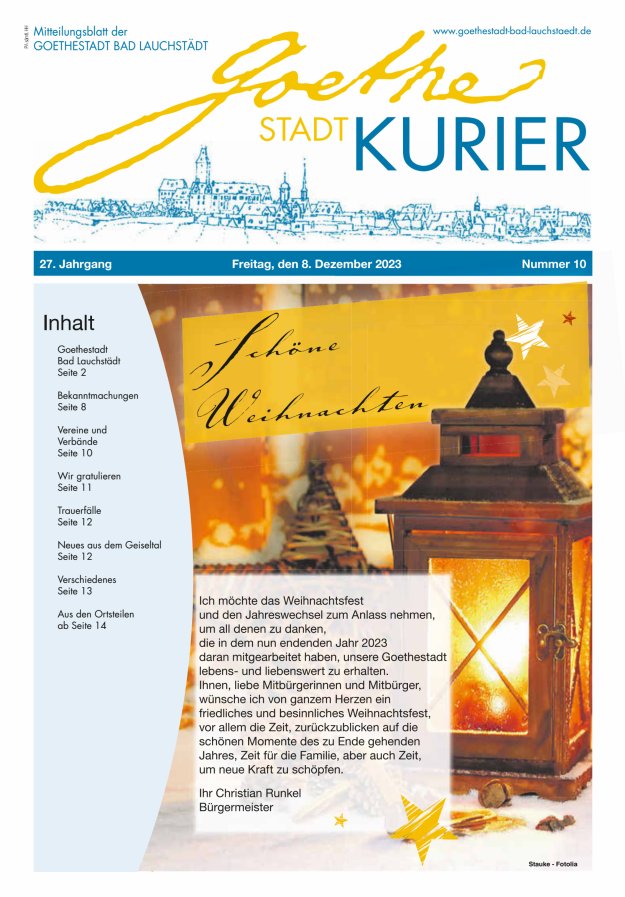 Goethestadt Kurier - Mitteilungsblatt der Goethestadt Bad Lauchstädt Titelblatt 10/2023