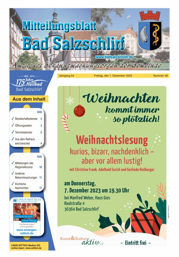 Amtliches Bekanntmachungsorgan der Gemeinde Bad Salzschlirf Titelblatt 48/2023
