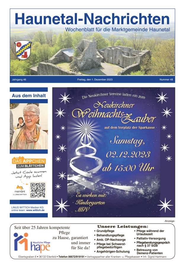 Haunetal-Nachrichten Titelblatt 48/2023