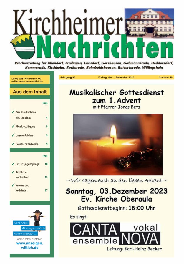 Kirchheimer Nachrichten Titelblatt 48/2023