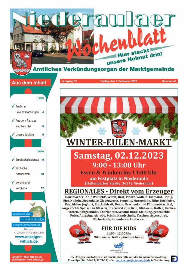 Niederaulaer Wochenblatt Titelblatt 48/2023