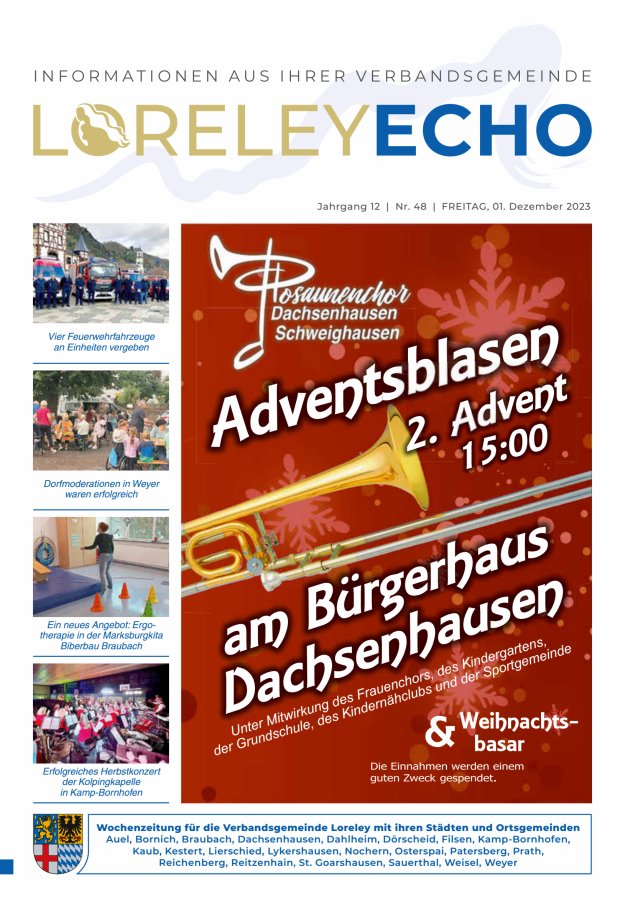 Loreley-Echo - Mitteilungsblatt der Verbandsgemeinde Loreley (Braubach) Titelblatt 48/2023