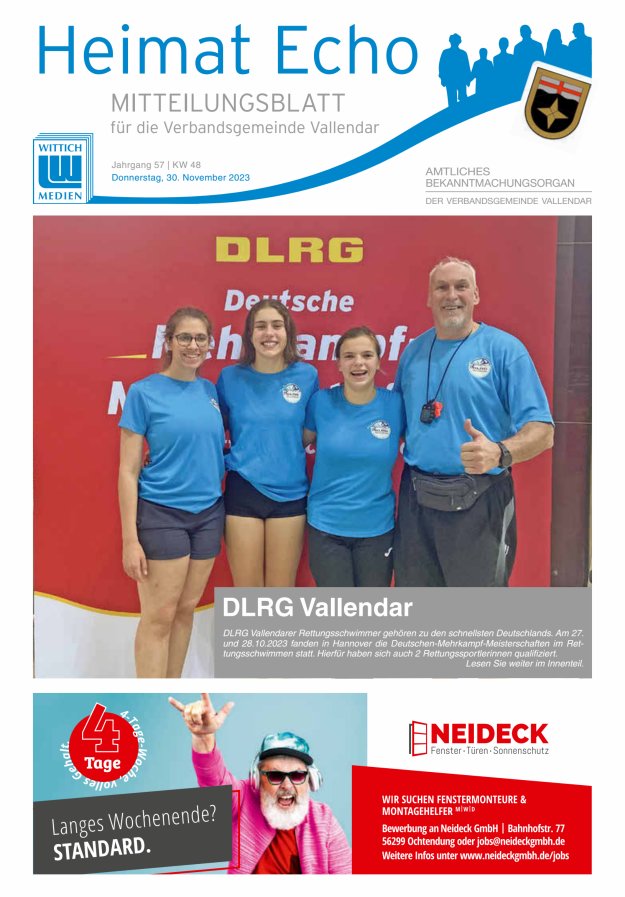 Heimat-Echo - Heimat- und Bürgerzeitung Verbandsgemeinde Vallendar Titelblatt 48/2023