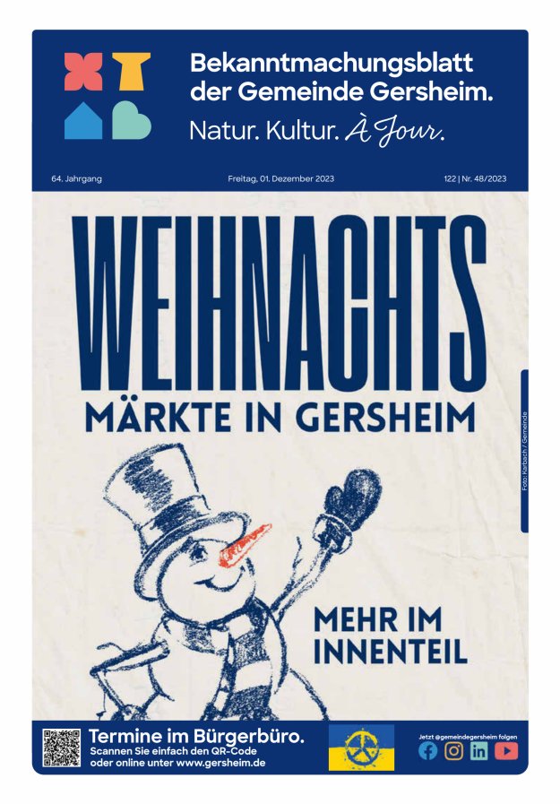 Bekanntmachungsblatt der Gemeinde Gersheim Titelblatt 48/2023
