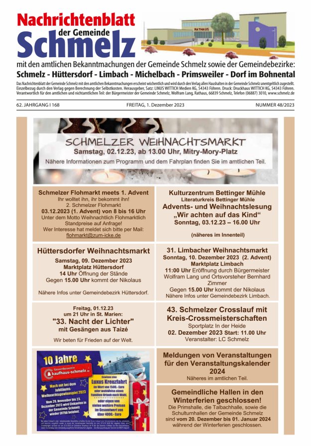 Nachrichtenblatt Schmelz Titelblatt 48/2023