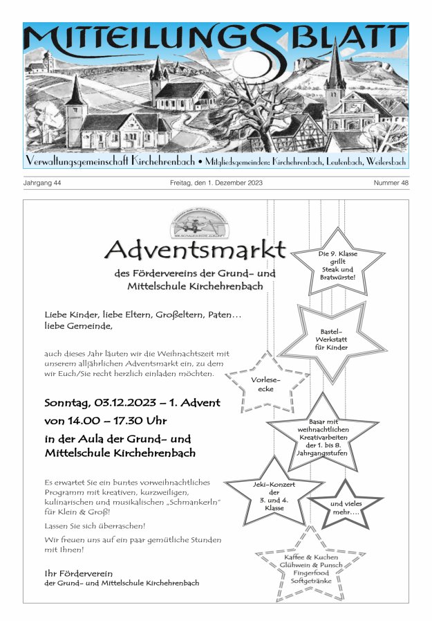 Mitteilungsblatt Verwaltungsgemeinschaft Kirchehrenbach Titelblatt 48/2023