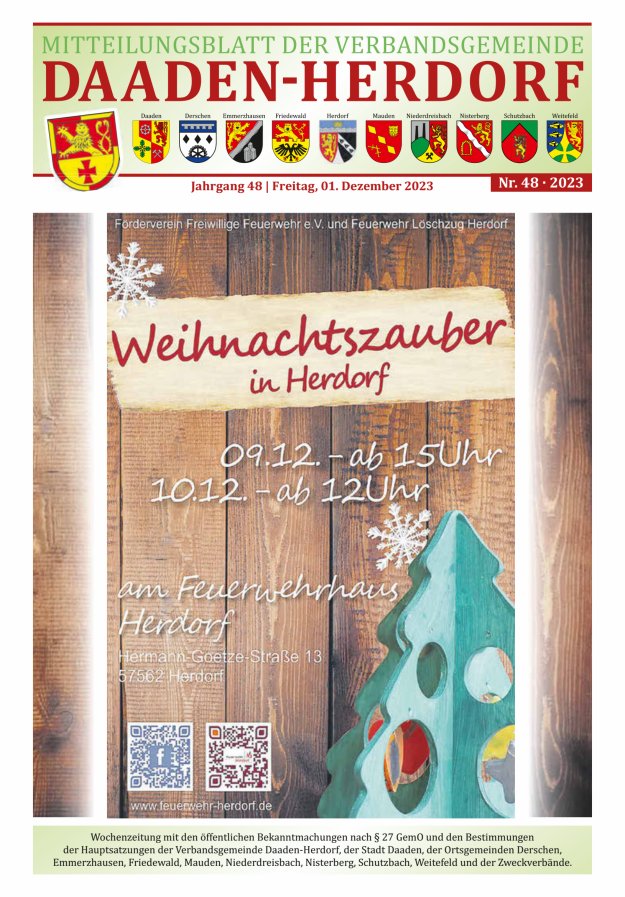 Mitteilungsblatt der Verbandsgemeinde Daaden-Herdorf Titelblatt 48/2023