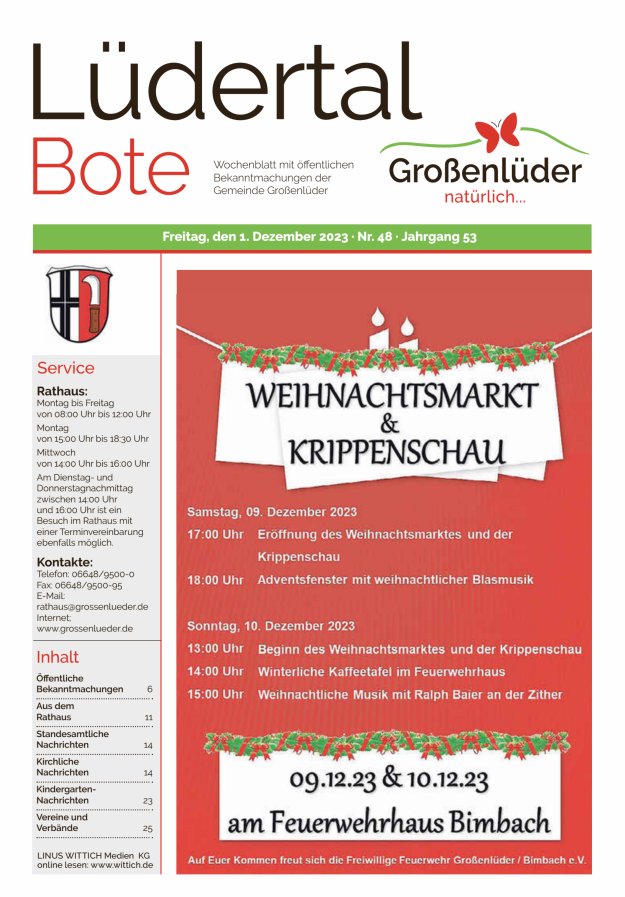 Wochenblatt mit öffentlichen Bekanntmachungen der Gemeinde Großenlüder Titelblatt 48/2023