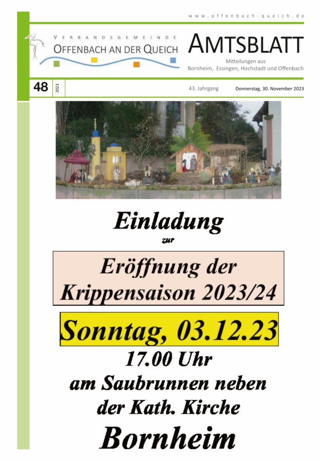 Amtsblatt VG Offenbach an der Queich Titelblatt 48/2023