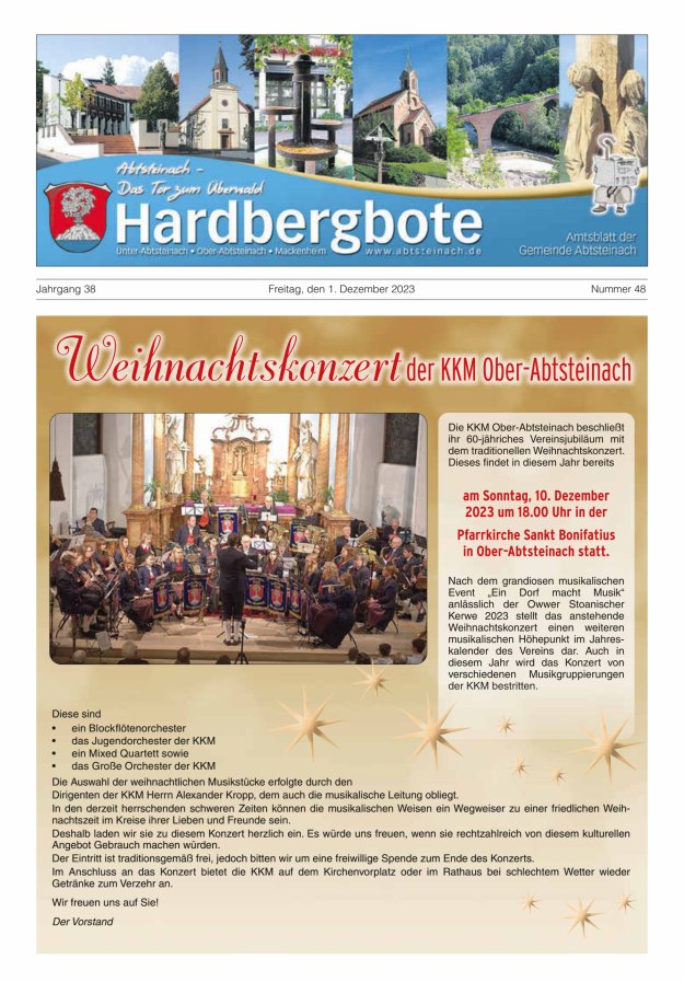 Hardbergbote - Mitteilungsblatt der Gemeinde Abtsteinach Titelblatt 48/2023