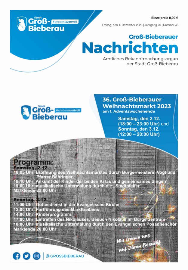 Groß-Bieberauer Nachrichten Titelblatt 48/2023