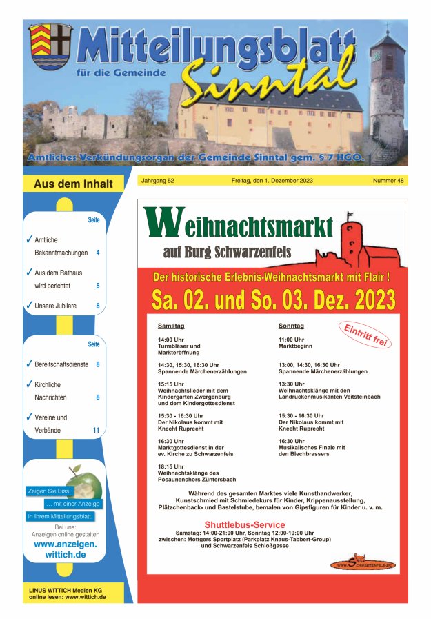 Mitteilungsblatt für die Gemeinde Sinntal Titelblatt 48/2023