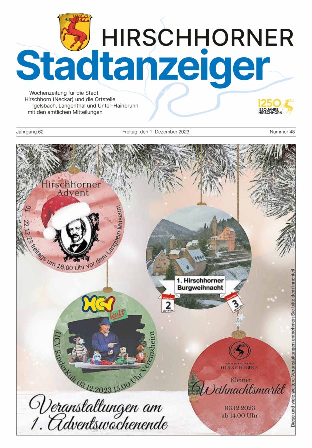Hirschhorner Stadtanzeiger Titelblatt 48/2023