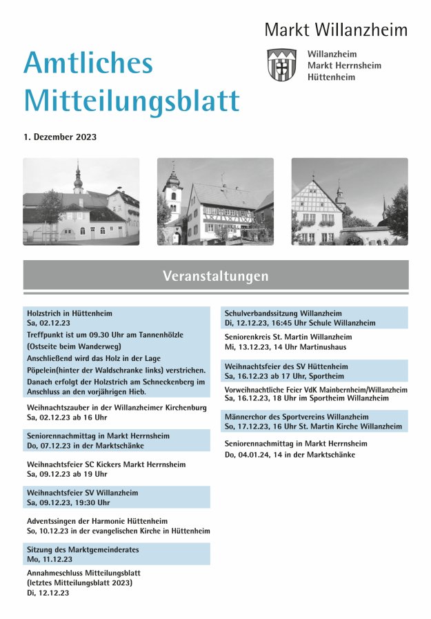 Amtliches Mitteilungsblatt des Marktes Willanzheim Titelblatt 24/2023