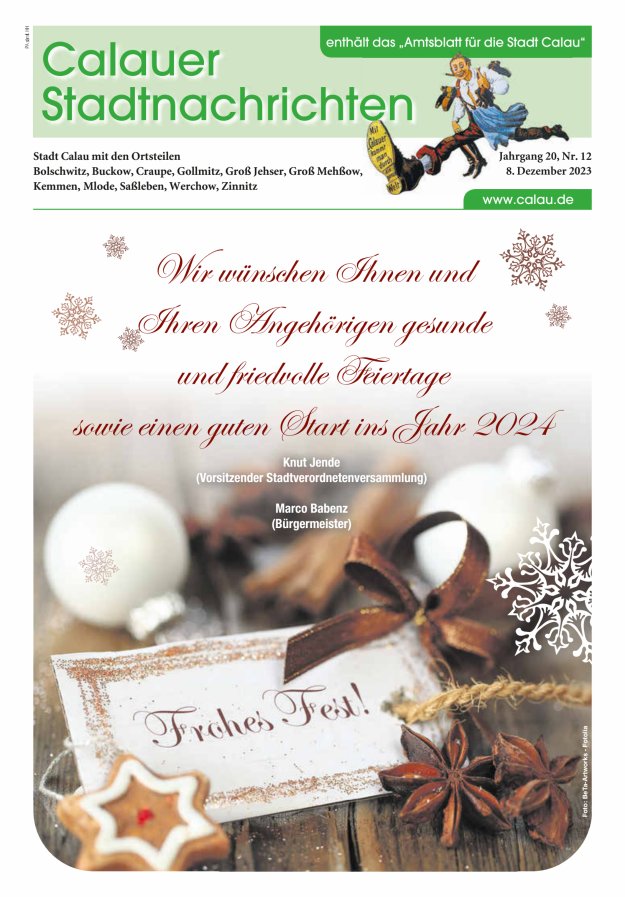 Calauer Stadtnachrichten  Titelblatt 12/2023
