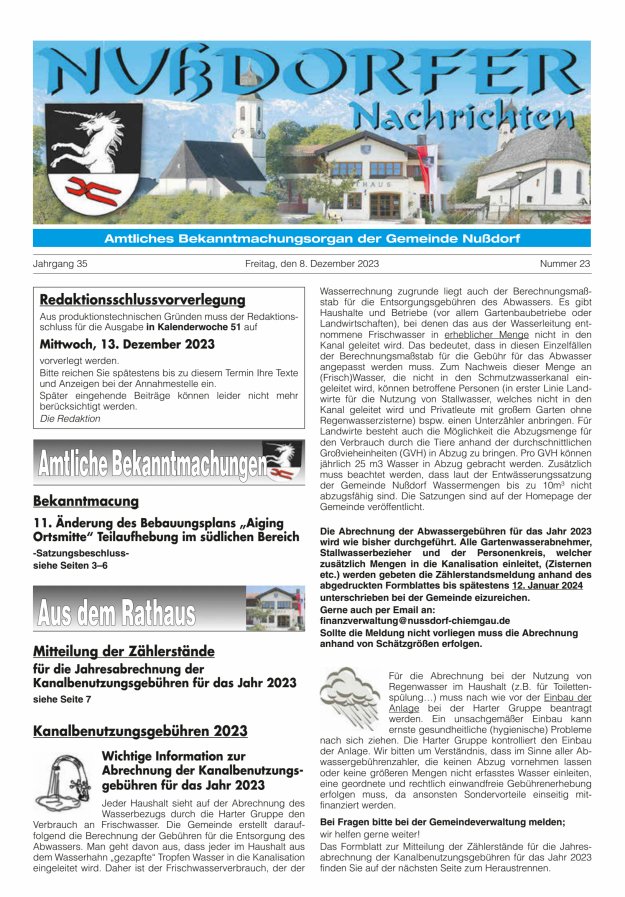 Nußdorfer Nachrichten Titelblatt 23/2023