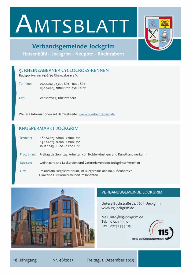 Amtsblatt VG Jockgrim Titelblatt 48/2023