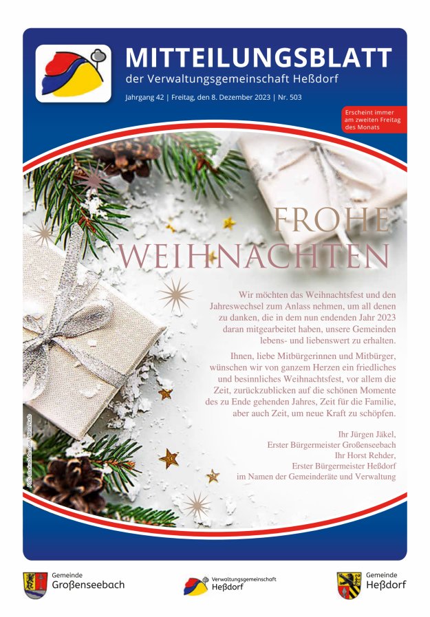 Mitteilungsblatt der Verwaltungsgemeinschaft Heßdorf Titelblatt 503/2023