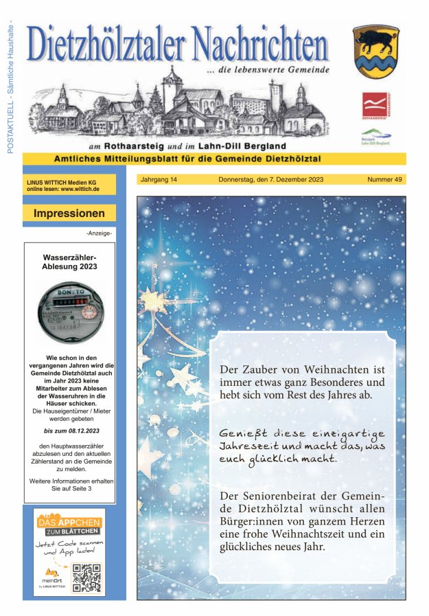Dietzhölztaler Nachrichten Titelblatt 49/2023